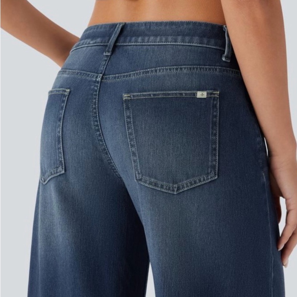 HALARA Asymmetric Dark Blue Stretch Denim Wide Leg Jeans Women’s XL Reg NWT - Picture 6 of 12